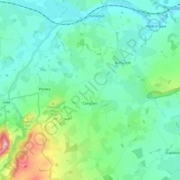 Longden topographic map, elevation, terrain