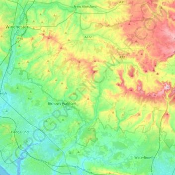 Meon Valley topographic map, elevation, terrain