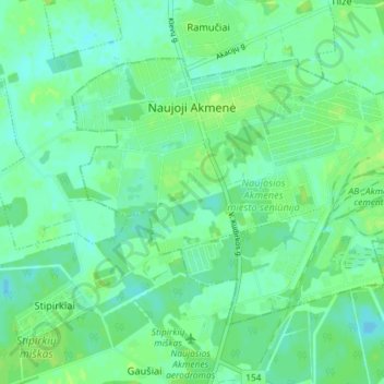 Naujoji Akmenė topographic map, elevation, terrain