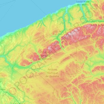 Rivière-Bonjour topographic map, elevation, terrain