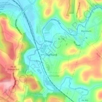 Trafford topographic map, elevation, terrain