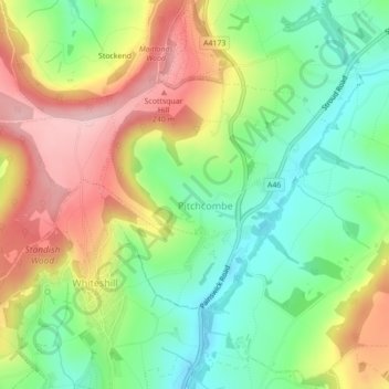 Pitchcombe topographic map, elevation, terrain