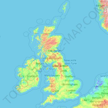 United Kingdom topographic map, elevation, terrain