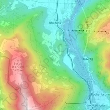 Rhäzüns topographic map, elevation, terrain