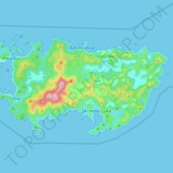 Lastovo topographic map, elevation, terrain