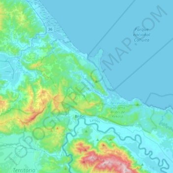 Cahuita topographic map, elevation, terrain