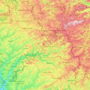 Oberbergischer Kreis topographic map, elevation, terrain