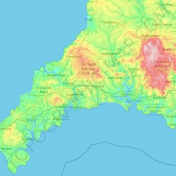 Cornwall National Landscape topographic map, elevation, terrain