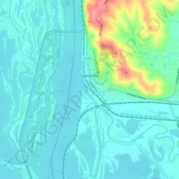 Savanna topographic map, elevation, terrain