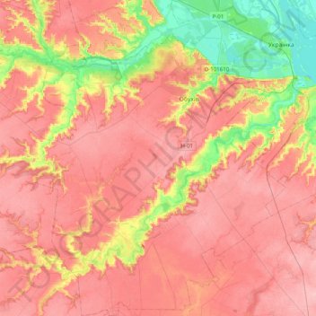 Obukhiv Urban Hromada topographic map, elevation, terrain