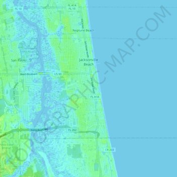 Jacksonville Beach topographic map, elevation, terrain