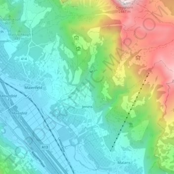 Jenins topographic map, elevation, terrain