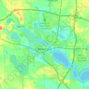 Albert Lea topographic map, elevation, terrain