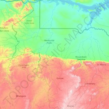 Guruve topographic map, elevation, terrain