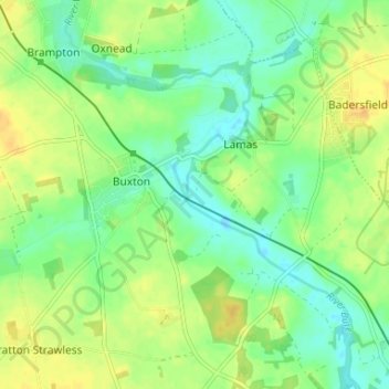 Buxton with Lamas topographic map, elevation, terrain