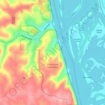 Pikes Peak State Park topographic map, elevation, terrain