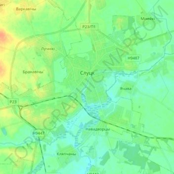 Слуцк topographic map, elevation, terrain