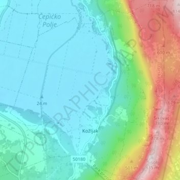 Kožljak topographic map, elevation, terrain