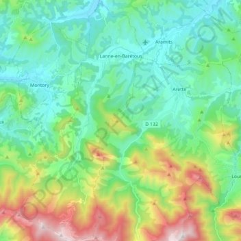 Lanne-en-Barétous topographic map, elevation, terrain