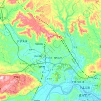Yinjiaxi topographic map, elevation, terrain