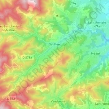 Satillieu topographic map, elevation, terrain