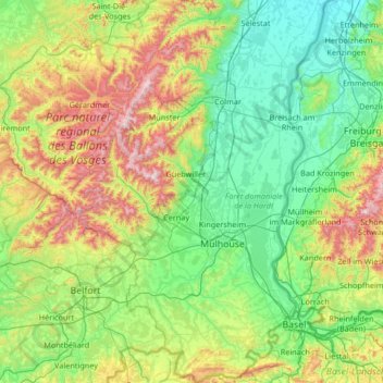 Haut-Rhin topographic map, elevation, terrain