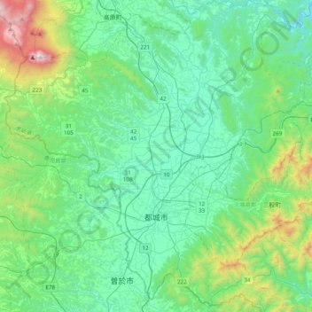 Miyakonojo topographic map, elevation, terrain