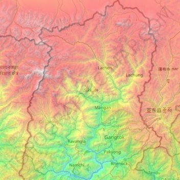 Sikkim topographic map, elevation, terrain