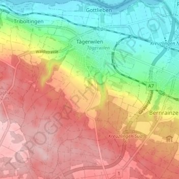 Tägerwilen topographic map, elevation, terrain