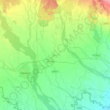 Maynaguri topographic map, elevation, terrain