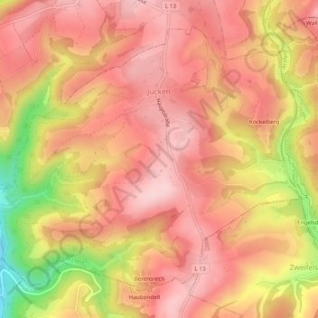 Jucken topographic map, elevation, terrain
