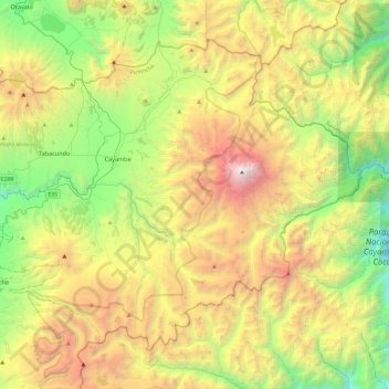 Cayambe topographic map, elevation, terrain