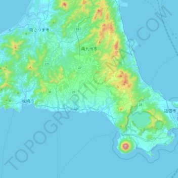 Minamikyushu topographic map, elevation, terrain