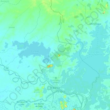 El Banco topographic map, elevation, terrain