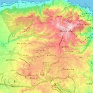 Bouzareah District topographic map, elevation, terrain