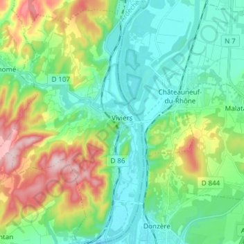 Viviers topographic map, elevation, terrain