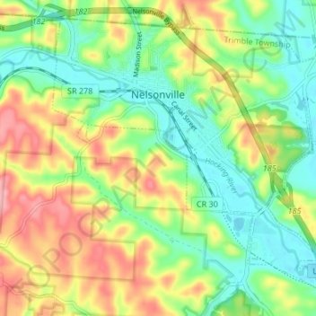 Nelsonville topographic map, elevation, terrain