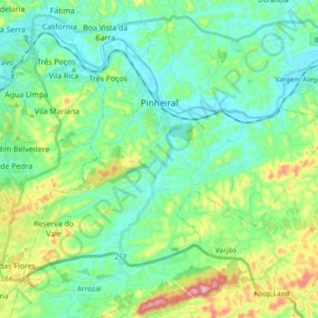 Pinheiral topographic map, elevation, terrain