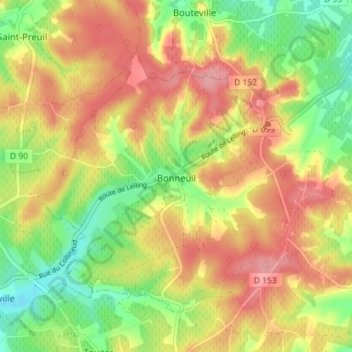 Bonneuil topographic map, elevation, terrain