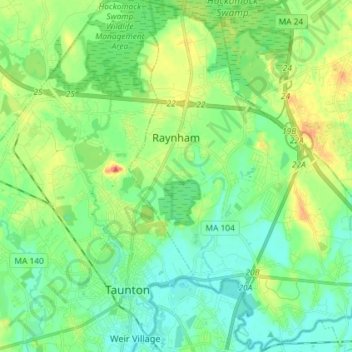 Raynham topographic map, elevation, terrain