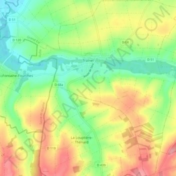 Traînel topographic map, elevation, terrain