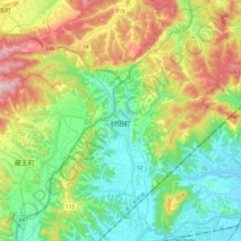 村田町 topographic map, elevation, terrain