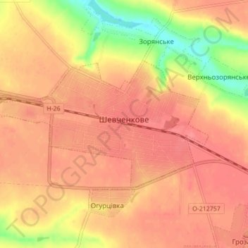 Shevchenkove topographic map, elevation, terrain