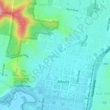 Albury topographic map, elevation, terrain