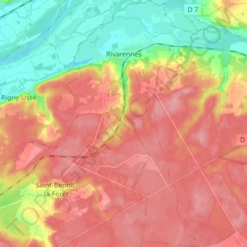 Rivarennes topographic map, elevation, terrain