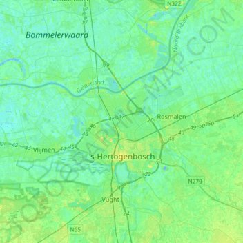 's-Hertogenbosch topographic map, elevation, terrain