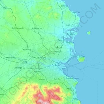 County Dublin topographic map, elevation, terrain
