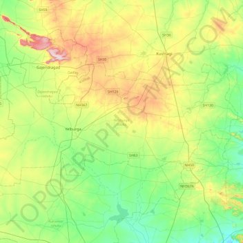 Yelaburga taluku topographic map, elevation, terrain