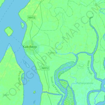 Kakdwip topographic map, elevation, terrain