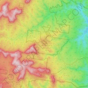 Yerranderie topographic map, elevation, terrain